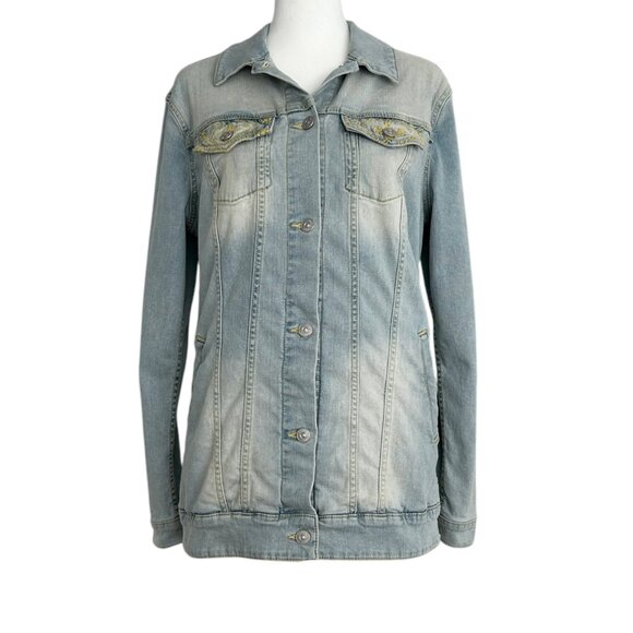 LuLaRoe Jaxon Light Wash Embroidered Denim Jacket (S) - Picture 15 of 15